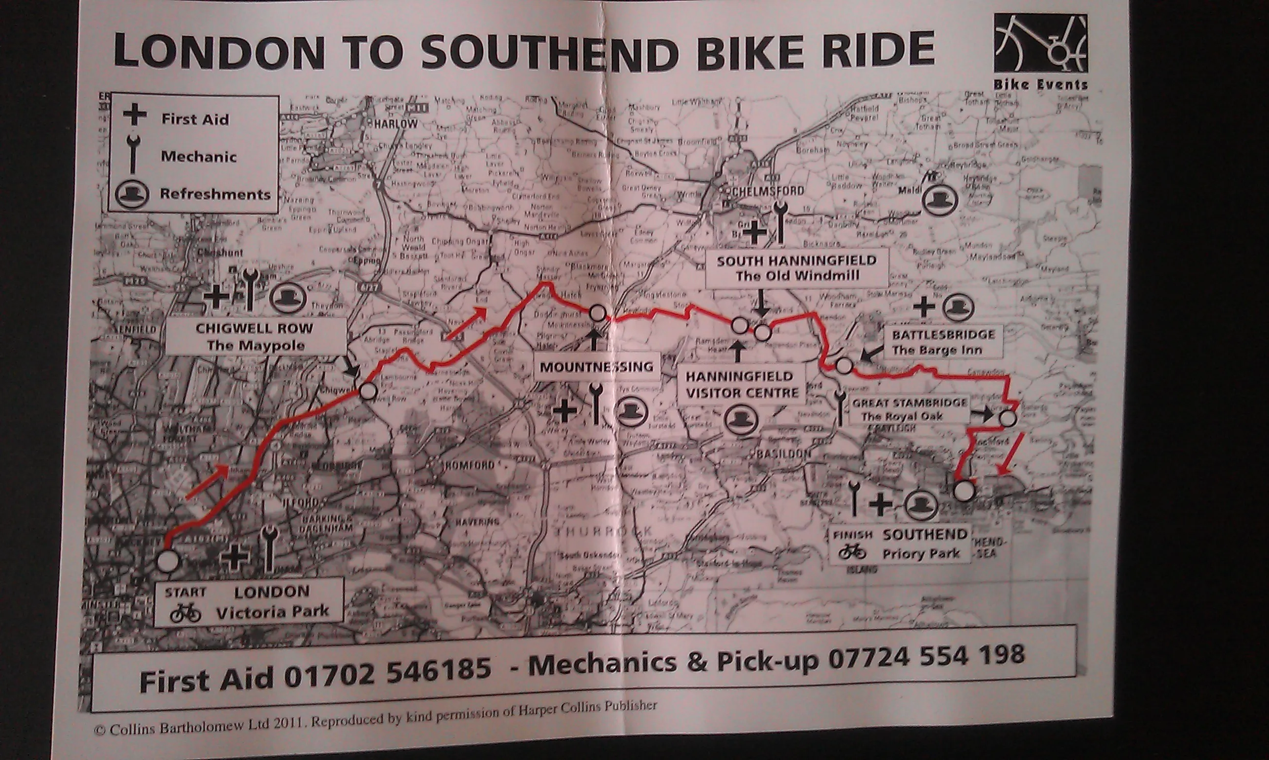 London to Southend 2012 Route Map